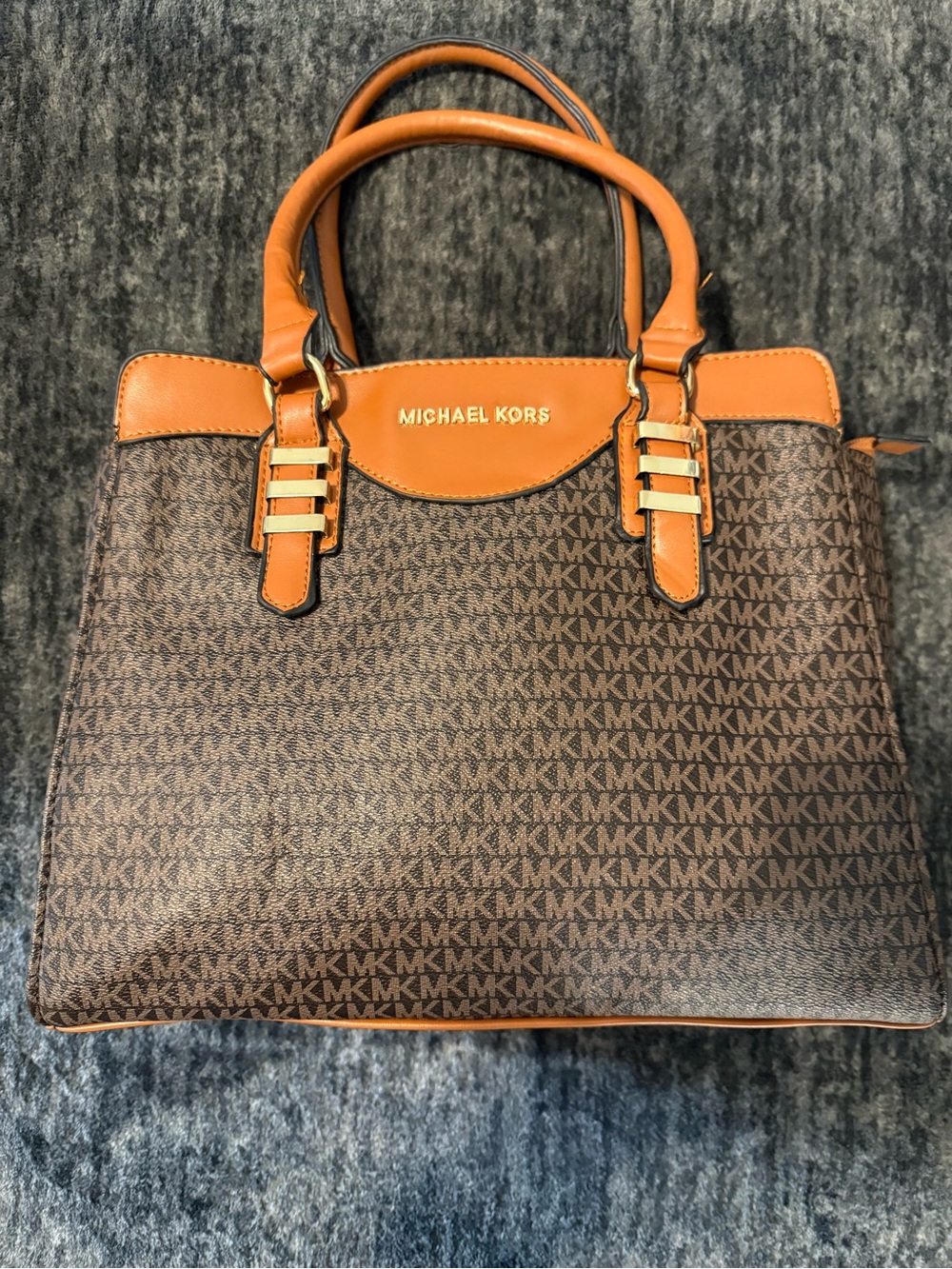 Michael Kors Brown & Orange MK Logo Satchel